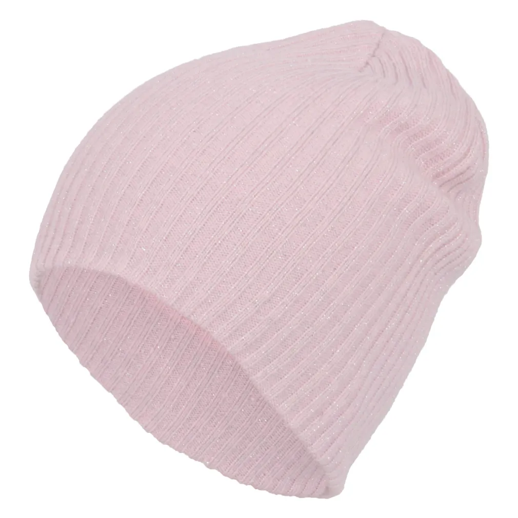 W96B Pink Warm Knitted Hat Women'S With Shiny Thread