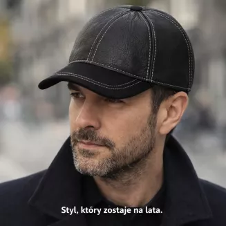 Ocieplana Czarna skórzana bejsbolówka UNISEX z regulacją Polar Fashion K207R - 8