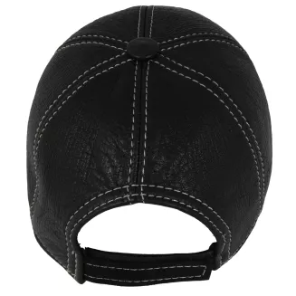 Ocieplana Czarna skórzana bejsbolówka UNISEX z regulacją Polar Fashion K207R - 3