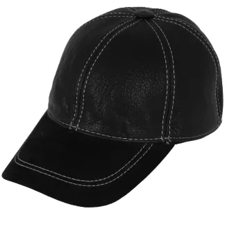 Ocieplana Czarna skórzana bejsbolówka UNISEX z regulacją Polar Fashion K207R - 5