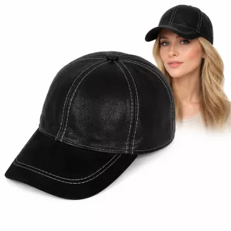 Ocieplana Czarna skórzana bejsbolówka UNISEX z regulacją Polar Fashion K207R - 9