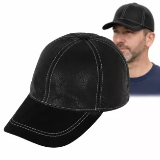 Ocieplana Czarna skórzana bejsbolówka UNISEX z regulacją Polar Fashion K207R - 10