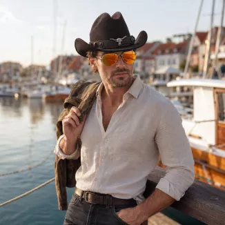 Kapelusz Kowbojski Brązowy Zestaw Okulary Pilotki Western Męski Damski R260C - 4