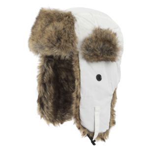 W151G Biało-brązowa Ciepła czapka uszatka zimowa pilotka impregnowana dziecięca