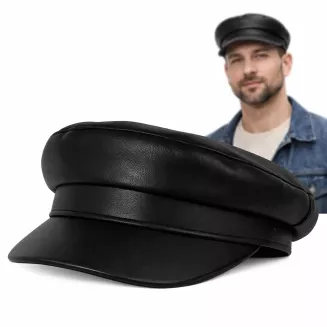 Kaszkiet skórzany czarny uniseks eco skóra styl premium K232D Polar Fashion - 5