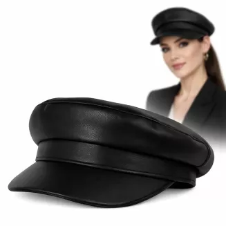 Kaszkiet skórzany czarny uniseks eco skóra styl premium K232D Polar Fashion - 6