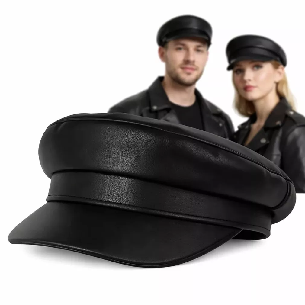 Kaszkiet skórzany czarny uniseks eco skóra styl premium K232D Polar Fashion