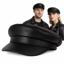 Kaszkiet skórzany czarny uniseks eco skóra styl premium K232D Polar Fashion