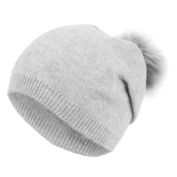 W317B Grey Polar Fashion Winter Hat Beanie Made With Cashmere Cotton Pompon With Jenot