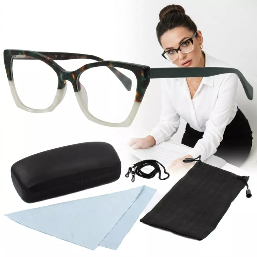 Oprawki damskie Polar Fashion F7751 C7 cat eye zielono kremowe flex