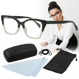 Oprawki damskie Polar Fashion F7751 C7 cat eye zielono kremowe flex