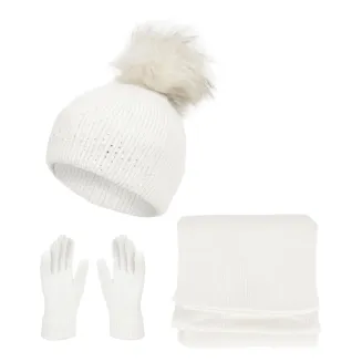 Damski Komplet Zimowy Polar Fashion W454A Ecru Czapka Szalik Rękawiczki - 7