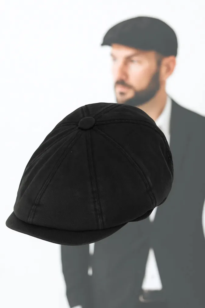 Czarny Kaszkiet K268D Shelby 100% bawełna z opcją noszenia od tyłu
