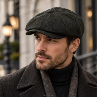 Kaszkiet Męski Ocieplany Gazeciarz Zielony Jodełka Peaky Blinders K283C - 4