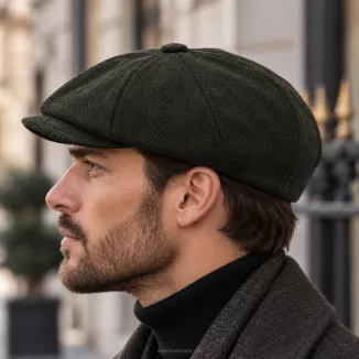 Kaszkiet Męski Ocieplany Gazeciarz Zielony Jodełka Peaky Blinders K283C - 6