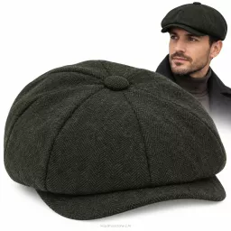 Kaszkiet Męski Ocieplany Gazeciarz Zielony Jodełka Peaky Blinders K283C