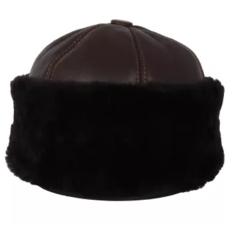 Toczek skórzana czapka zimowa ciemnobrązowa unisex z futrem  Polar Fashion W518G - 2