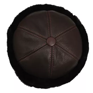 Toczek skórzana czapka zimowa ciemnobrązowa unisex z futrem  Polar Fashion W518G - 3