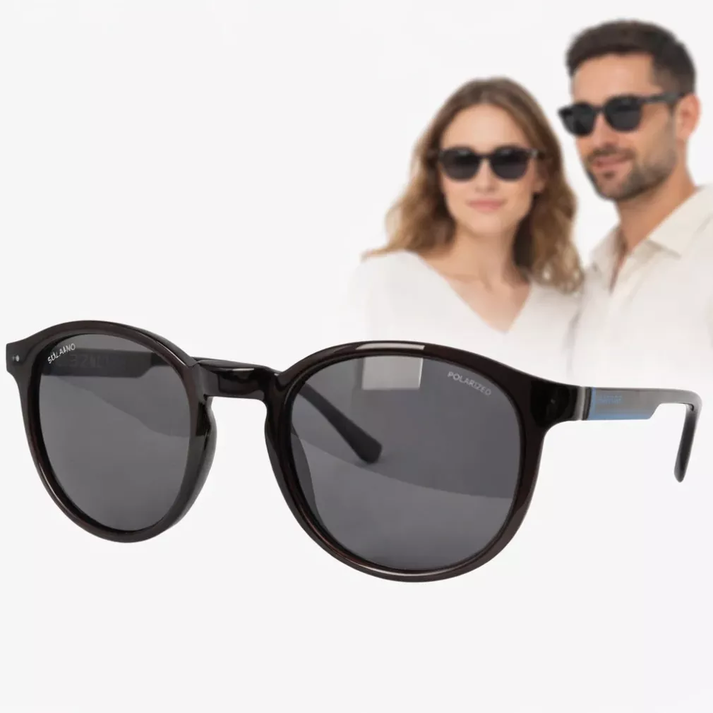 Okrągłe Okulary Przeciwsłoneczne Polaryzacyjne Unisex Czarne Solano SS21126C