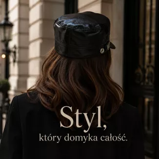 CZAPKA PATROLÓWKA CZARNA Z DASZKIEM UNISEKS BŁYSZCZĄCA EKO SKÓRA K36C - 7