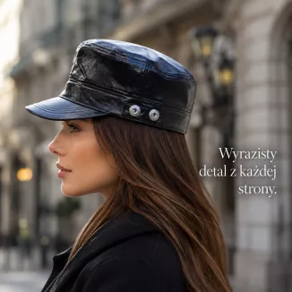 CZAPKA PATROLÓWKA CZARNA Z DASZKIEM UNISEKS BŁYSZCZĄCA EKO SKÓRA K36C - 5