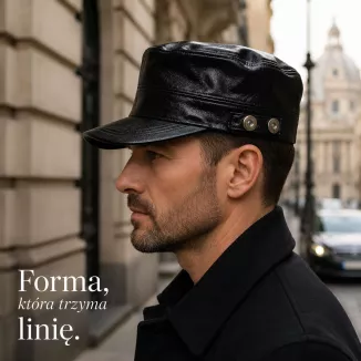 CZAPKA PATROLÓWKA CZARNA Z DASZKIEM UNISEKS BŁYSZCZĄCA EKO SKÓRA K36C - 6