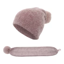 W368B Red Polar Fashion Winter Hat With Cashmere Scarf 2-In-1