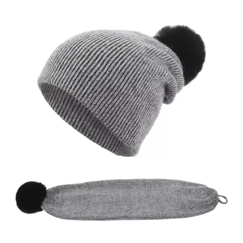 W368F Czarny Polar Fashion czapka zimowa z kaszmiru szal 2w1