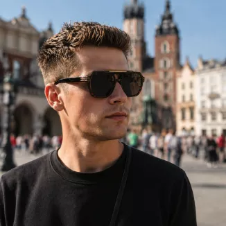 Okulary Polaryzacyjne Męskie UV400 P9002C4 Czarna Panterka Złote Detal - 2