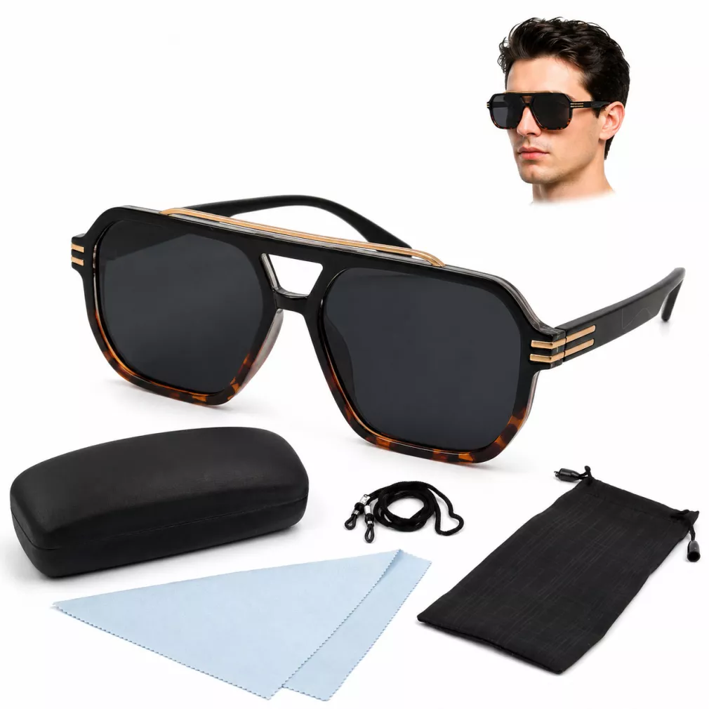 Okulary Polaryzacyjne Męskie UV400 P9002C4 Czarna Panterka Złote Detal