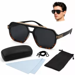 Okulary Polaryzacyjne Męskie UV400 P9002C4 Czarna Panterka Złote Detal