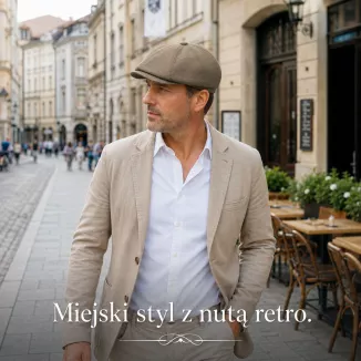 K317C Kaszkiet Męski Brązowo Szary Bawełna Retro Gazeciarz Shelby Elegancki - 2