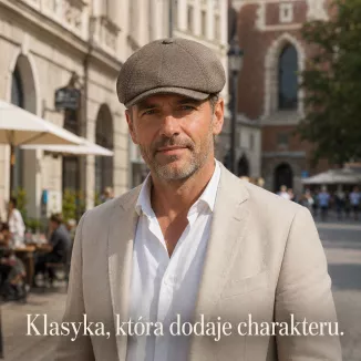 K317C Kaszkiet Męski Brązowo Szary Bawełna Retro Gazeciarz Shelby Elegancki - 4