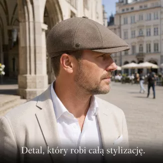 K317C Kaszkiet Męski Brązowo Szary Bawełna Retro Gazeciarz Shelby Elegancki - 6