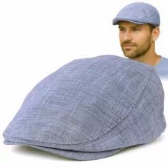 Kaszkiet męski szaro niebieski flat cap bawełniany lekki Polar Fashion K306F