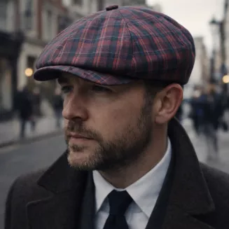 Bawełniany Kaszkiet męski Peaky Blinders krata bordowo granatowa K303E - 7