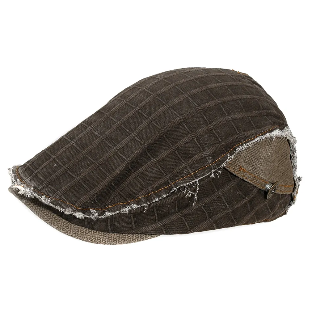 Polar Fashion Kaszkiet męski bawełniany kratka-K64B-Brązowy