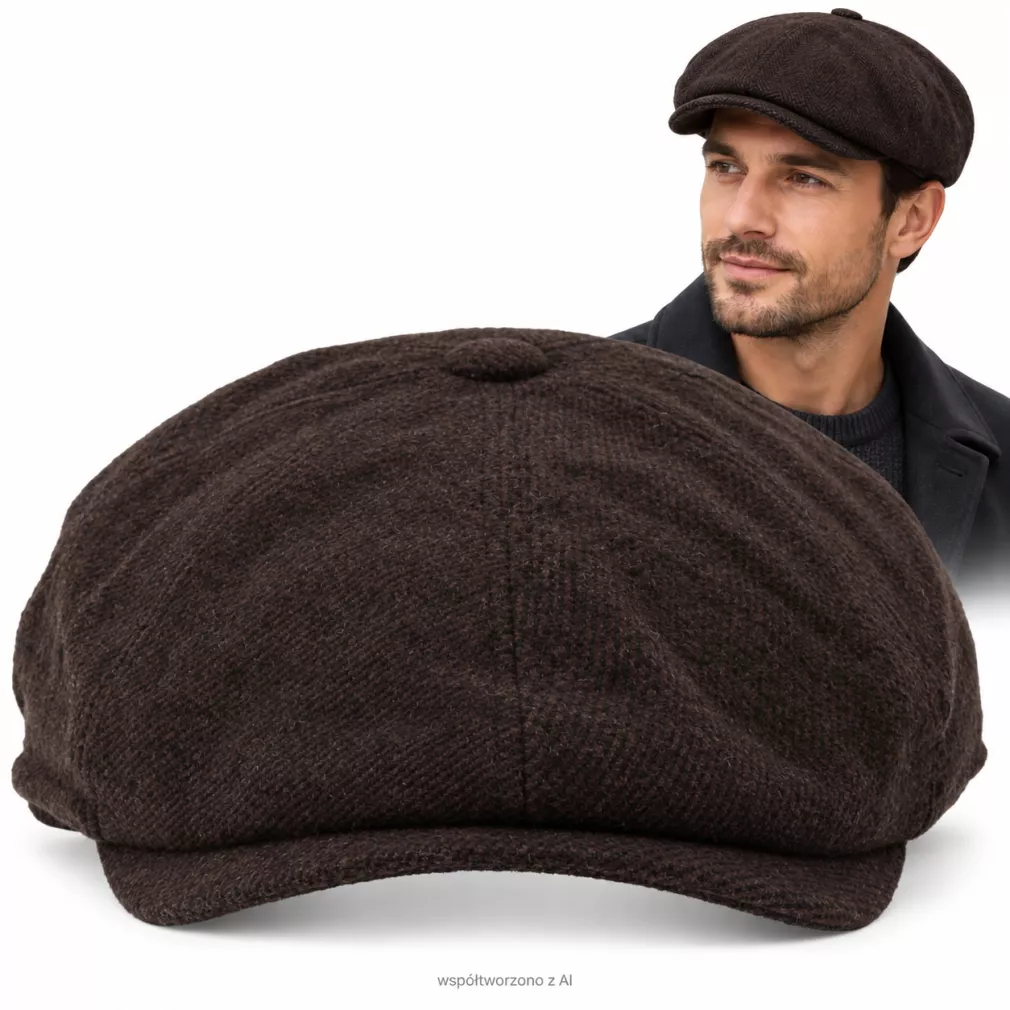 Kaszkiet Męski Szary Ocieplany z Wełną Gumka Peaky Blinders Retro K322A