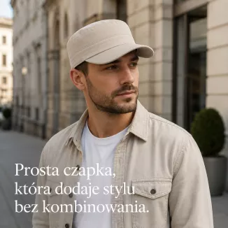 Czapka Patrolówka Polar Fashion Damska Męska z Daszkiem Beżowa Rzep K316B - 4