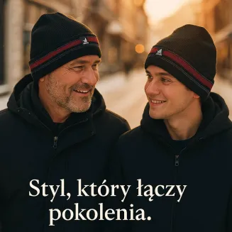 Czarno-czerwona czapka zimowa męska beanie z futerkiem W457D Polar Fashion - 4