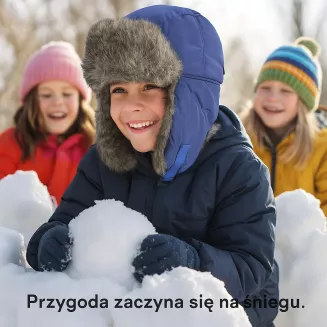 Czapka uszatka W232i niebiesko-szara zimowa dziecięca ciepła Pilotka - 4