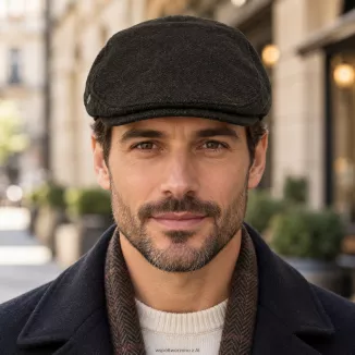 Kaszkiet Męski Brązowy Jodełka z Wełną Ocieplany Klasyczny Flat Cap K323D - 2