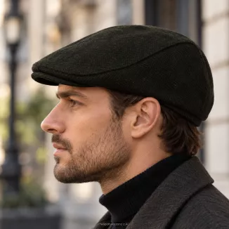 Kaszkiet Męski Brązowy Jodełka z Wełną Ocieplany Klasyczny Flat Cap K323D - 4