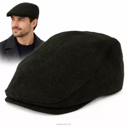 Kaszkiet Męski Brązowy Jodełka z Wełną Ocieplany Klasyczny Flat Cap K323D