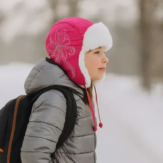 Różowa Ciepła dziecięca czapka uszatka Zimowa pilotka W146C - 3