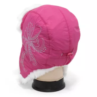 Różowa Ciepła dziecięca czapka uszatka Zimowa pilotka W146C - 6