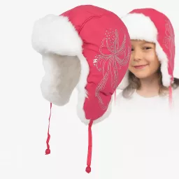 Różowa Ciepła dziecięca czapka uszatka Zimowa pilotka W146C