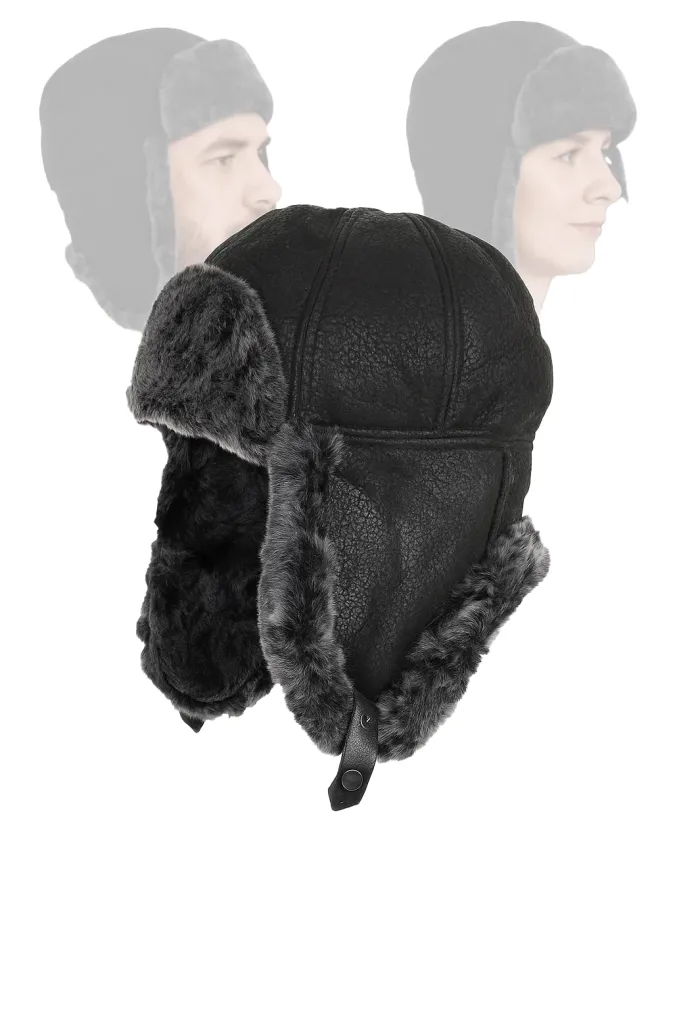 Pilotka zimowa skórzana uszatka futro naturalne unisex W484A Polar Fashion