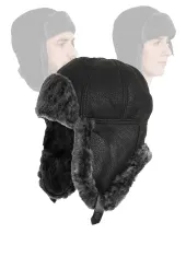 Pilotka zimowa skórzana uszatka futro naturalne unisex W484A Polar Fashion