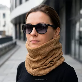 Ciepły dzianinowy komin i czapka 2w1 + okulary przeciwsłoneczne W327B H302A - 4